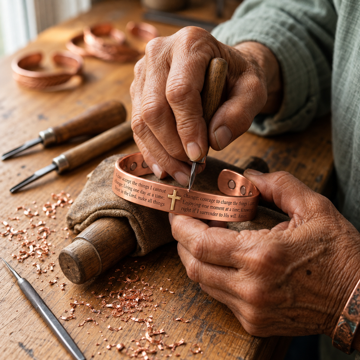 Měděný náramek Faith