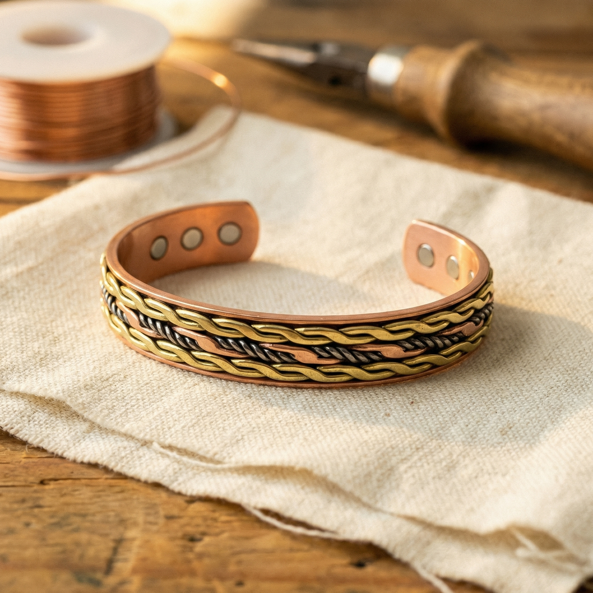 Měděný náramek Weave